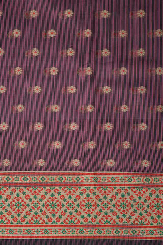 Diamond Border Design With Dark Dusty Purple Semi Banaras Saree