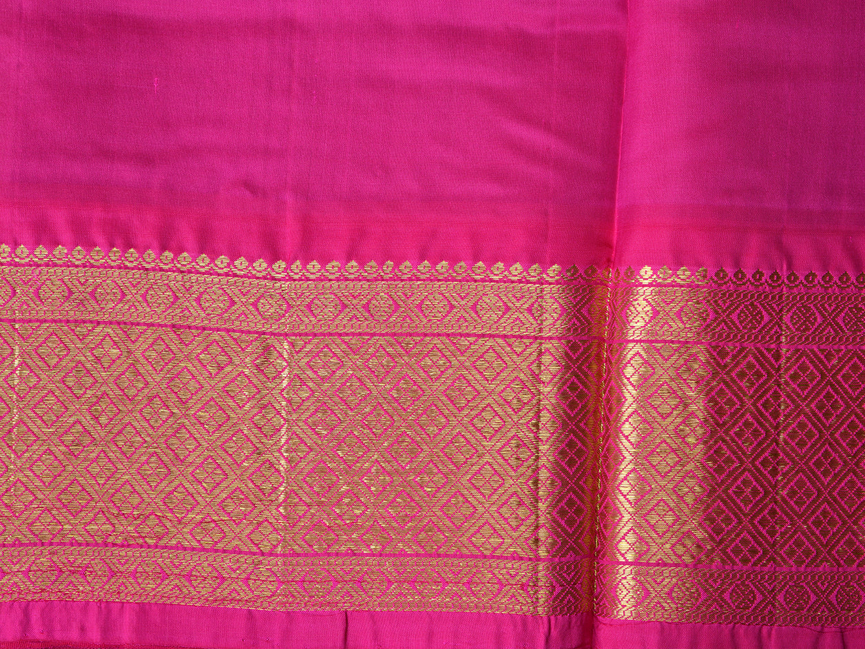 Diamond Border Design With Green Kanchipuram Silk Pavada Sattai Material