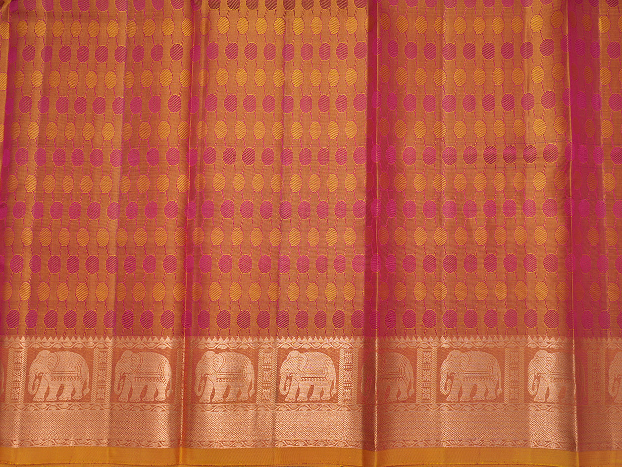Diamond And Elephant Copper Zari Border With Jacquard Purple Rose Pavadai Sattai Material