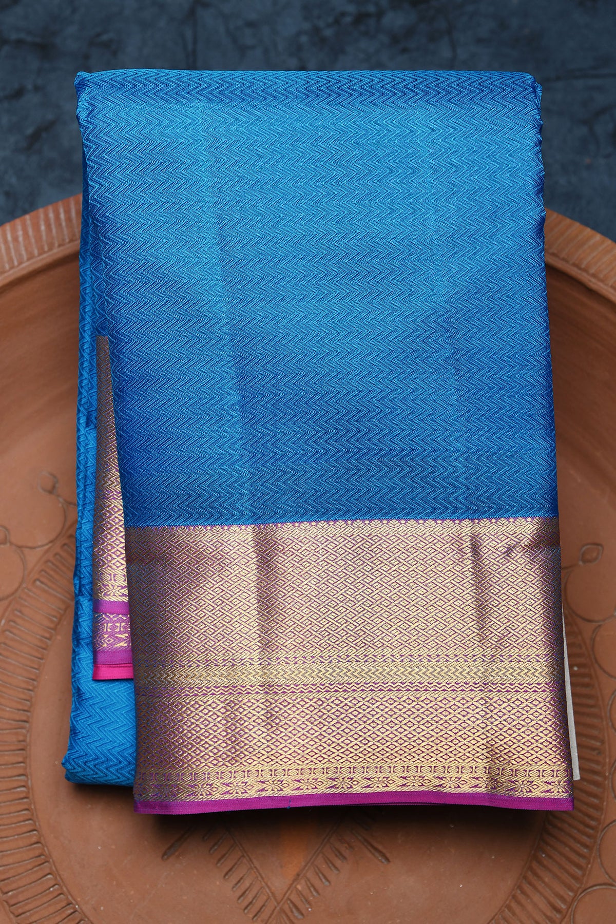 Diamond Border With Vanki Design Ramar Blue Kanchipuram Silk Saree