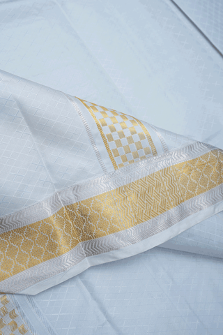 Diamond Design Misty Grey Silk Dhoti With Angavastram Set