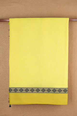 Diamond Design Threadwork Border Plain Lemon Yellow Bengal Cotton Saree