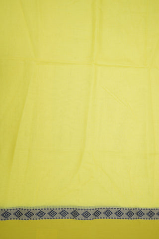 Diamond Design Threadwork Border Plain Lemon Yellow Bengal Cotton Saree