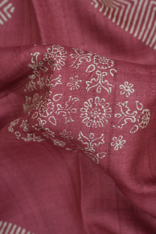 Diamond Printed Design Blush Red Tussar Silk Saree