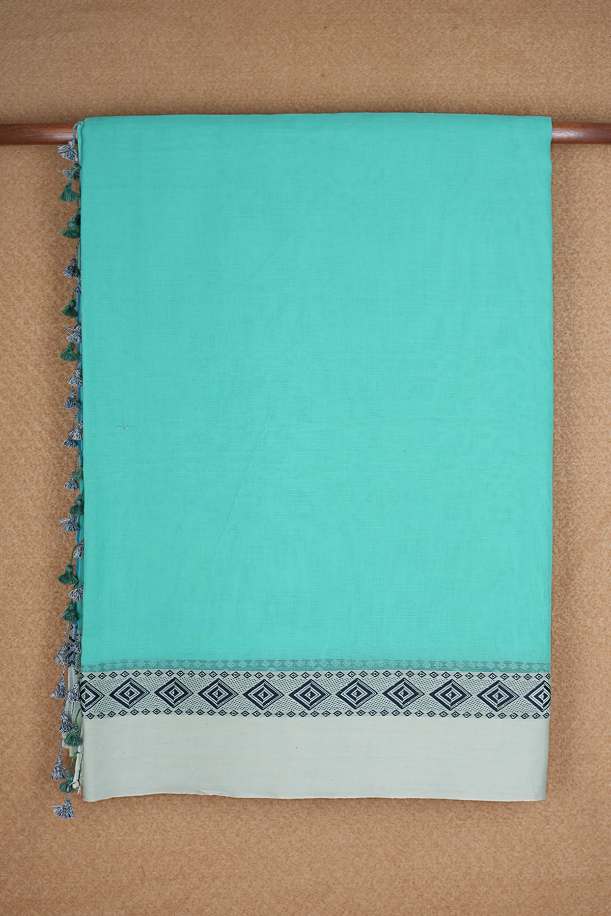 Diamond Threadwork Border Sea Green Bengal Cotton Saree