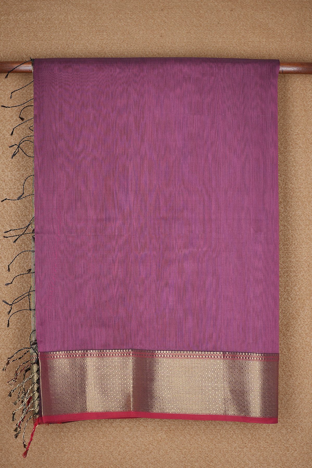 Diamond Zari Border Berry Purple Maheswari Silk Cotton Saree