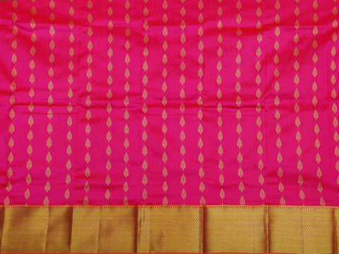 Diamond Zari Border In Buttas Rani Pink Kanchipuram Silk Unstitched Pavadai Sattai Material