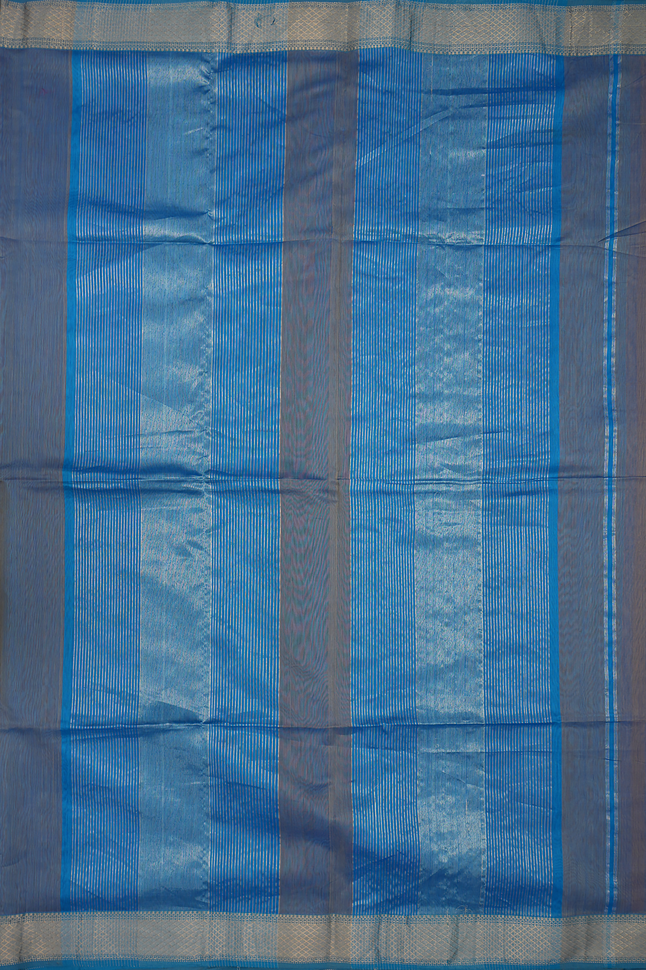 Diamond Zari Border Steel Blue Maheswari Silk Cotton Saree