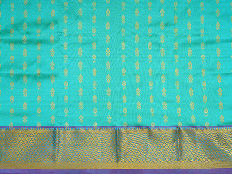 Diamond Zari Border With Floral Buttas Sea Blue Pavadai Sattai Material