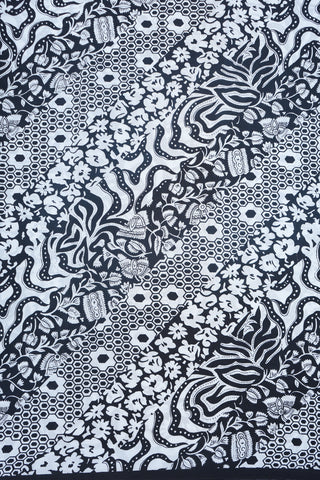 Digital Printed Black And White Crepe Saree