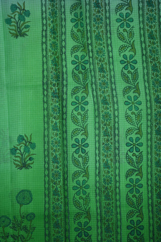 Digital Printed Floral Design Green Kota Saree