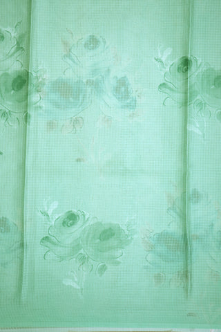 Digital Printed Floral Design Mint Green Kota Saree