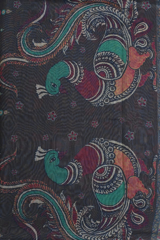 Digital Printed Kalamkari Lapis Blue Semi Silk Saree