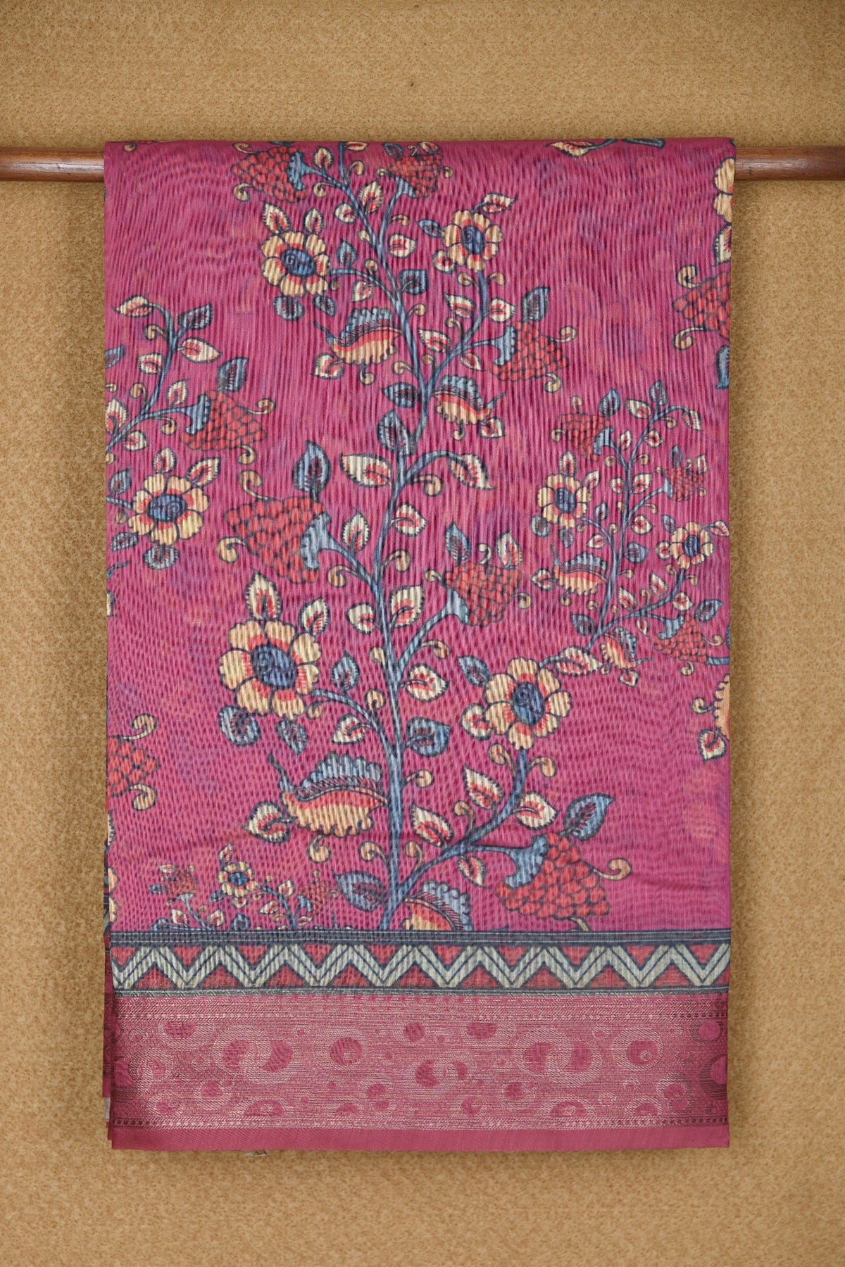 Digital Printed Kalamkari Pink Semi Silk Saree