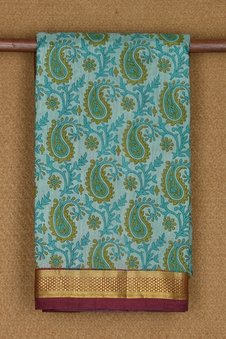 Digital Printed Paisley Design Green Semi Raw Silk Saree