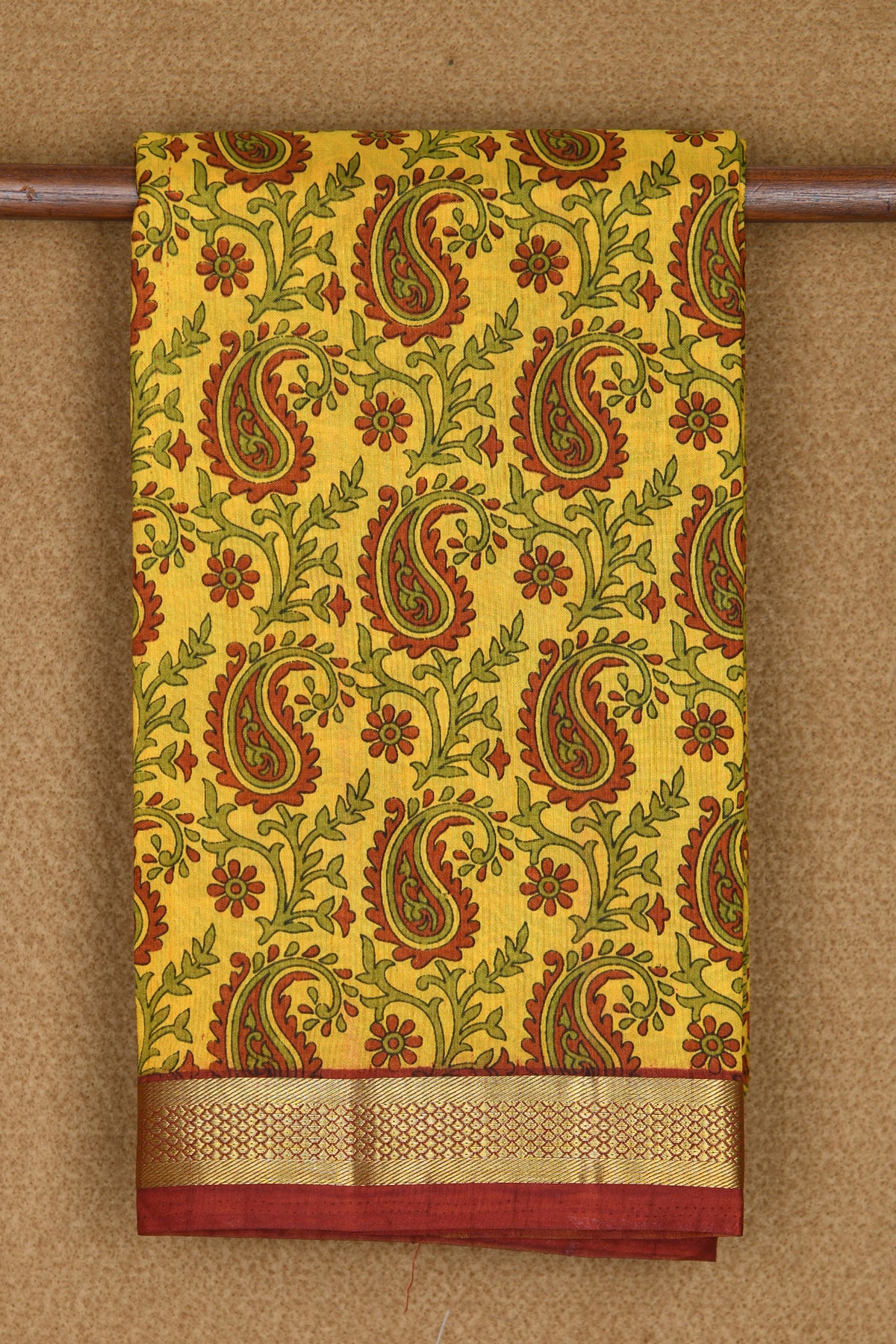 Digital Printed Paisley Design Yellow Semi Raw Silk Saree