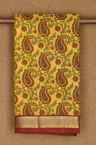 Digital Printed Paisley Design Yellow Semi Raw Silk Saree