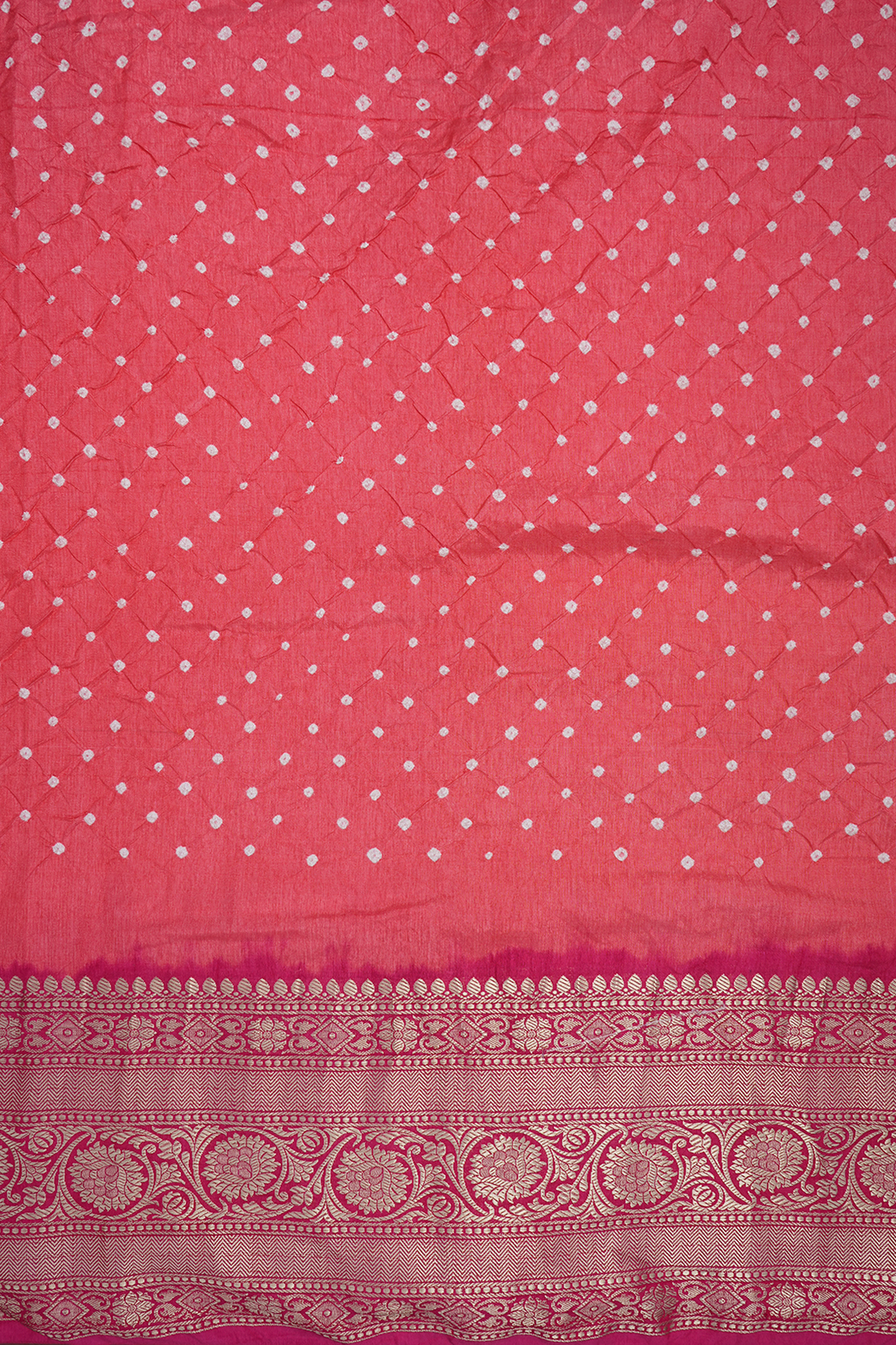 Dots Design Coral Pink Bandhani Silk Saree