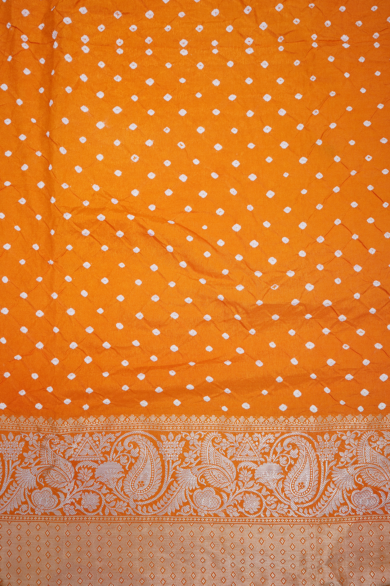 Tie And Dye Design Tangerine Orange Bandhani Silk Saree