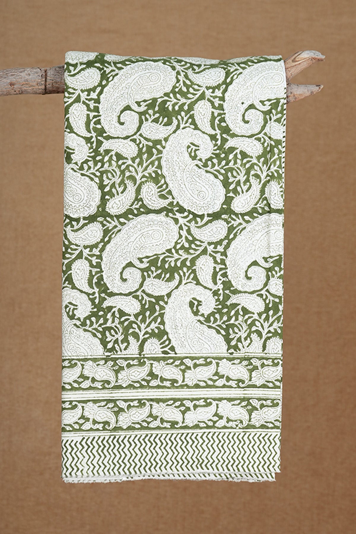 Paisley Block Printed Chalet Green Double Bedspread