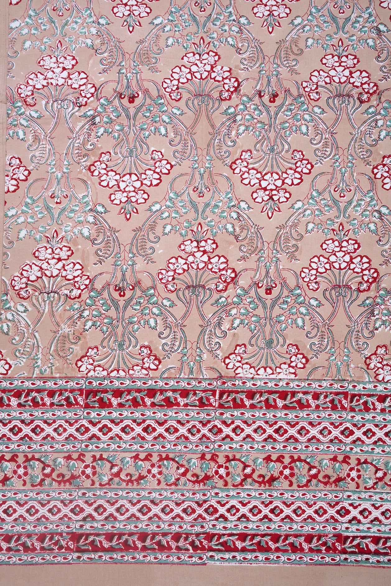 Floral Block Printed Blush Pink Double Bedspread