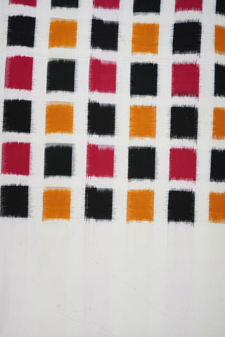 Multicolor Box Design Off White Ikat Cotton Double Bedspread