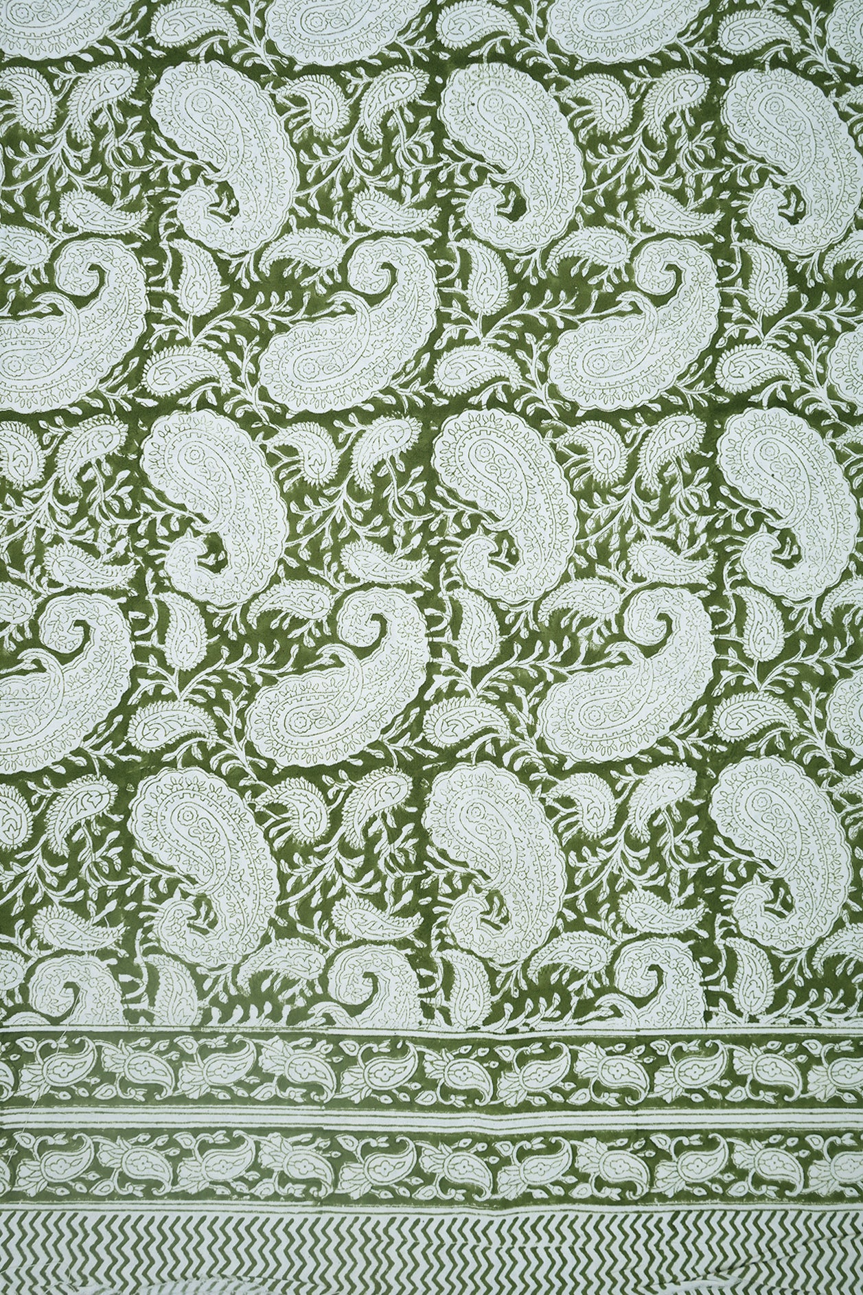 Paisley Block Printed Chalet Green Double Bedspread