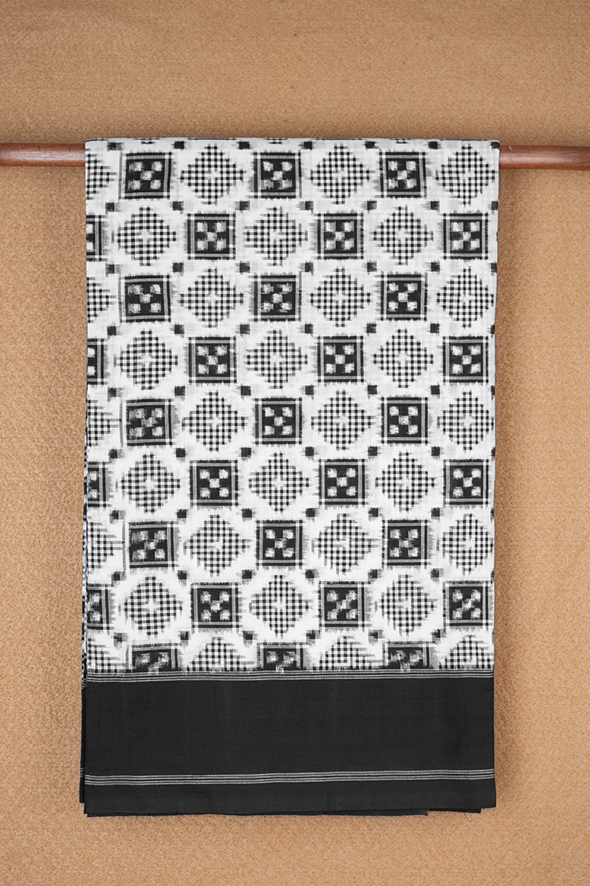 Double Ikat Design Black And Off White Pochampally Cotton Saree