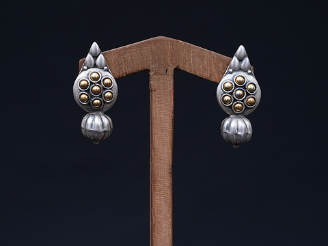 Embossed Dual Tone Statement Tribal Silver Earrings