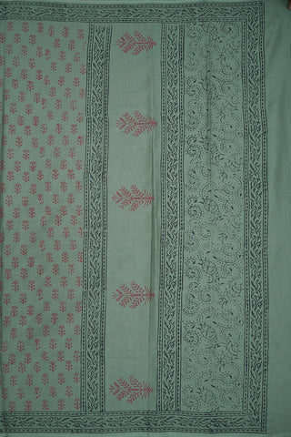 Dusty Green Block Printed Ahmedabad Cotton Saree