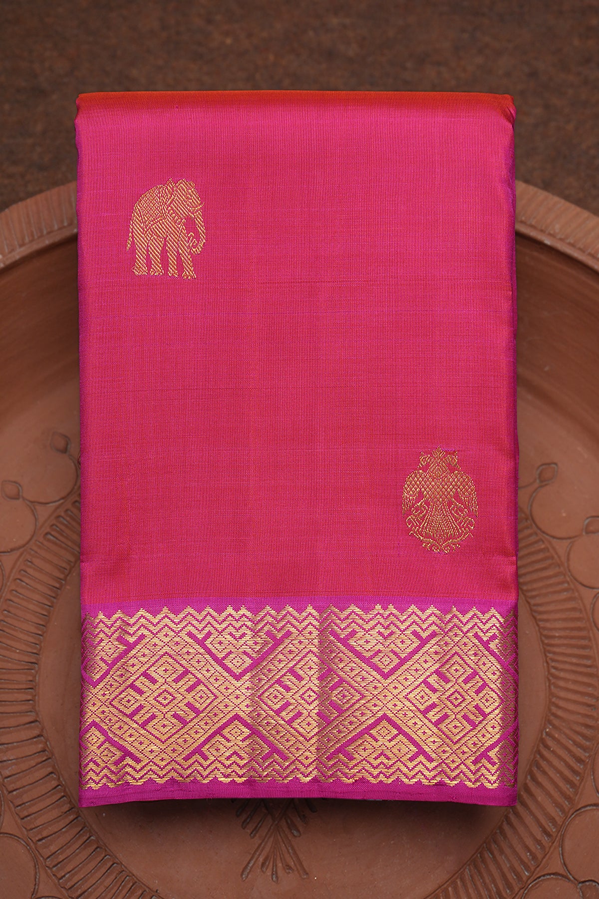 Elephant Iruthalai Pakshi Motif Pink Kanchipuram Silk Saree