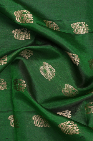 Elephant Zari Motifs Emerald Green Kanchipuram Silk Dupatta