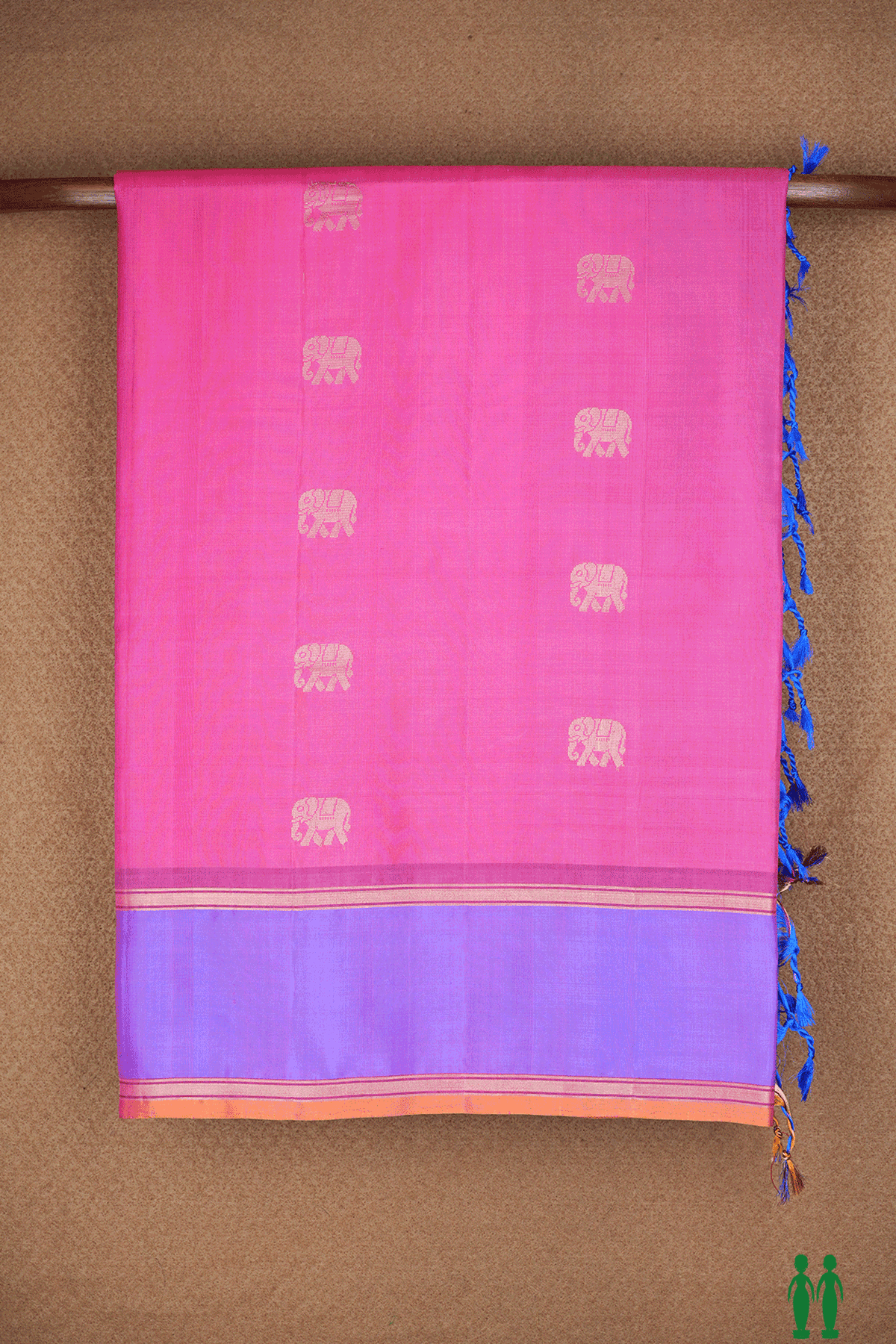Elephant Zari Motifs Rouge Pink Soft Silk Saree