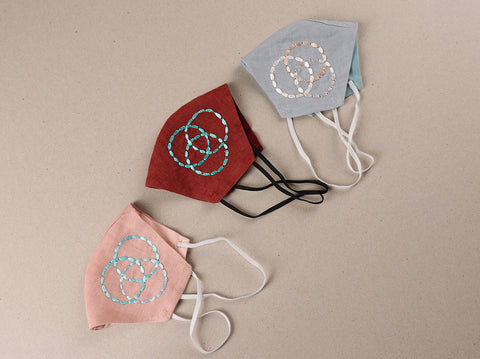 Embroidered Cotton Non Surgical Masks In Rust, Baby Blue, Peach Set Of 3