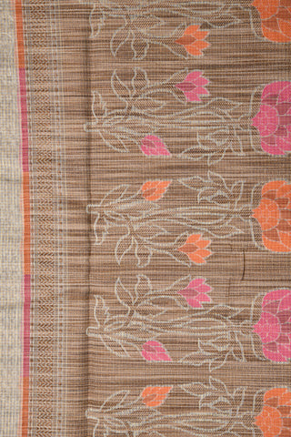 Embroidered Work Floral Design Beige Kota Cotton Saree