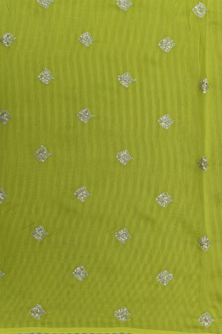 Printed Buttas Lime Green Organza Saree With Embroidered Blouse
