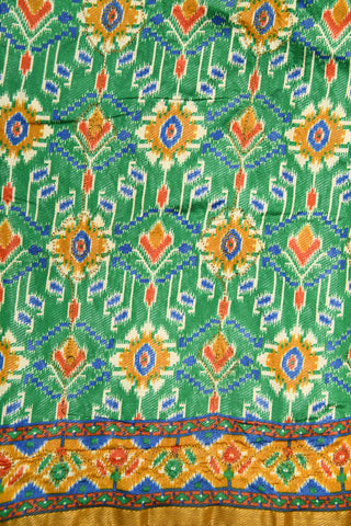 Embroidered And Geometric Pattern Green Semi Raw Silk Saree