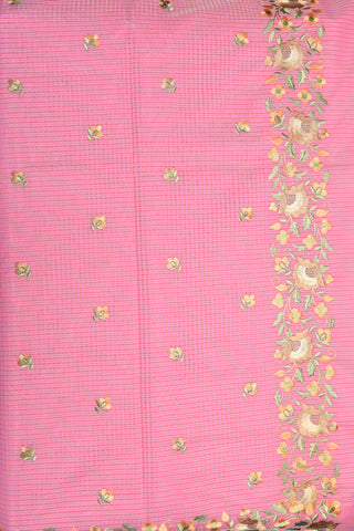 Embroidered Border In Floral Buttis Rose Pink Semi Kota Saree