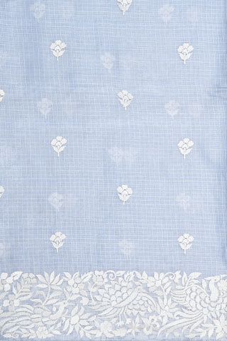 Embroidered Border With Floral Buttis Powder Blue Kota Silk Saree