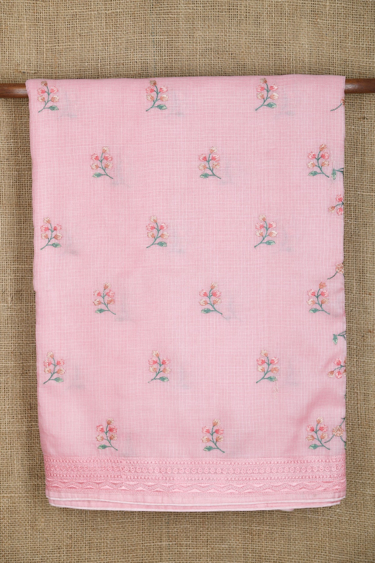 Embroidered Border With Floral Butta Light Pink Kota Silk Saree