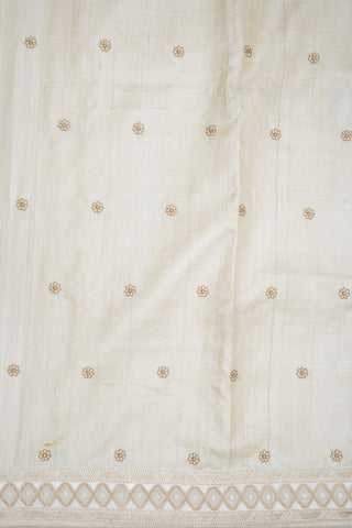 Embroidered Border With Floral Motifs Ivory Tussar Silk Saree