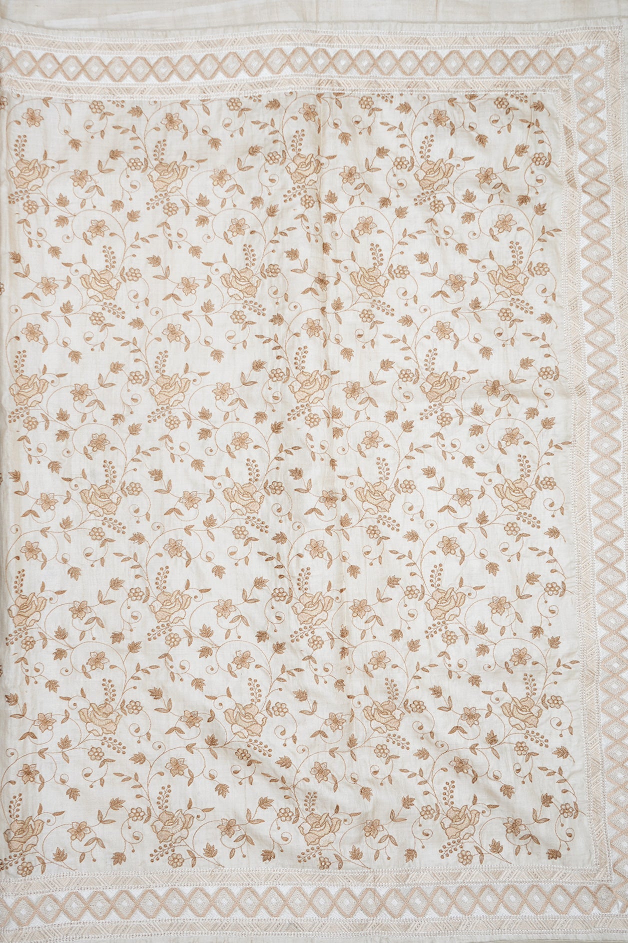 Embroidered Border With Floral Motifs Ivory Tussar Silk Saree