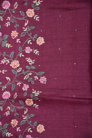 Embroidered Border With Mirror Work Purple Kota Silk Saree
