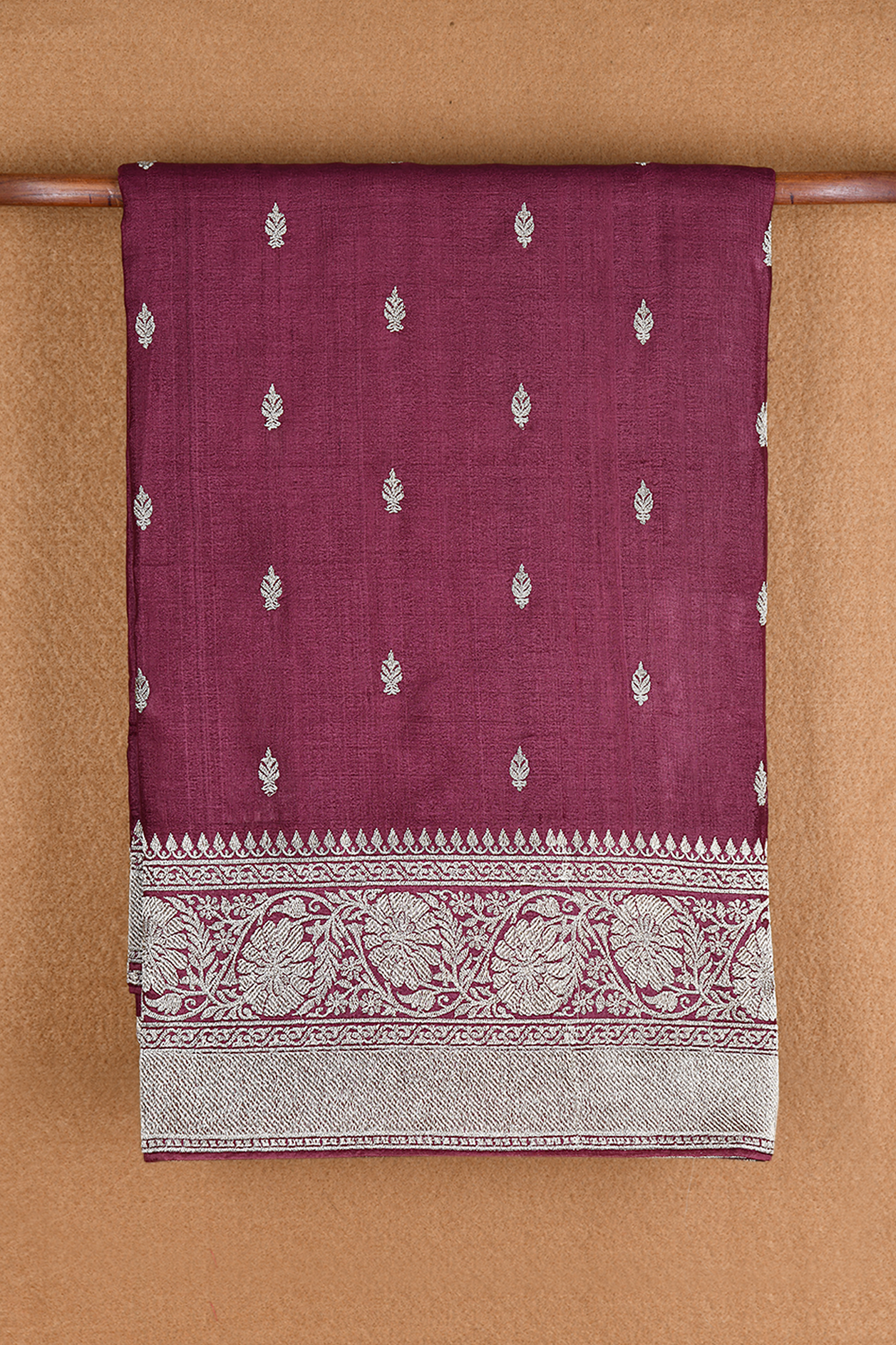 Embroidered Buttas Berry Purple Tussar Silk Saree
