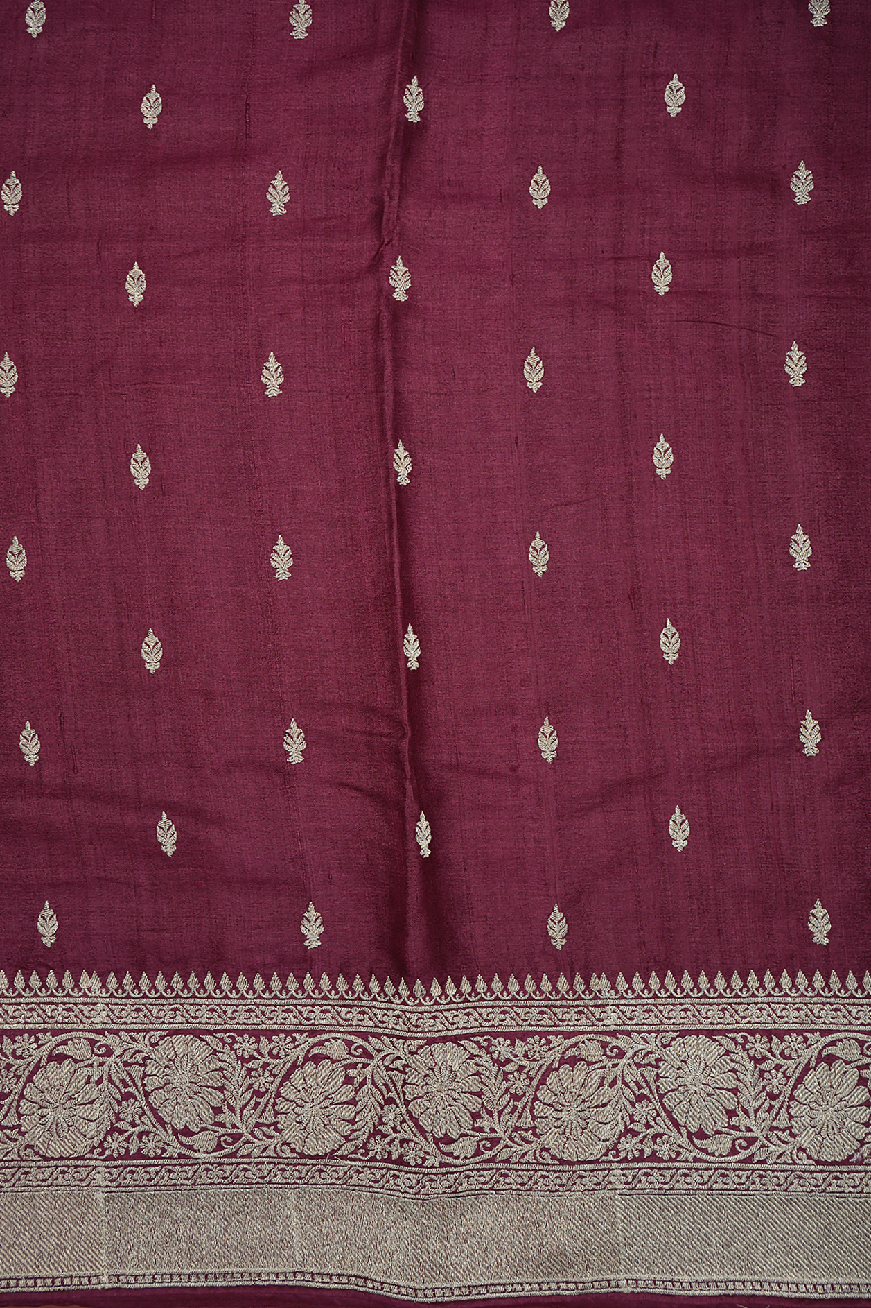 Embroidered Buttas Berry Purple Tussar Silk Saree