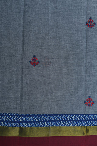 Embroidered Buttas Grey Ahmedabad Cotton Saree