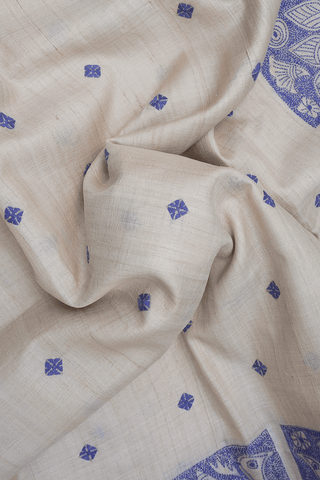 Embroidered Buttas Off White Tussar Silk Saree