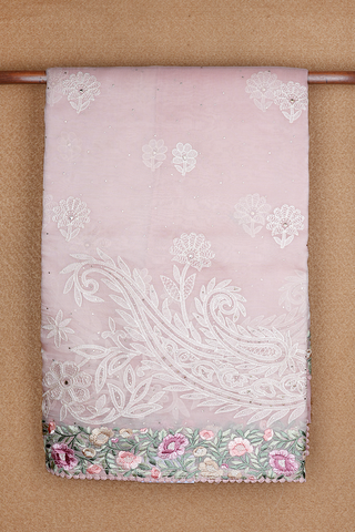 Floral Threadwork Buttas Baby Pink Organza Saree