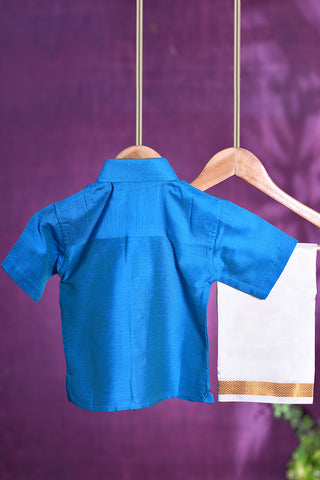 Embroidered Design Cerulean Blue Shirt With Dhoti Set