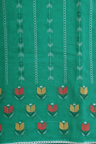 Embroidered Design Dark Sea Green Kota Cotton Saree